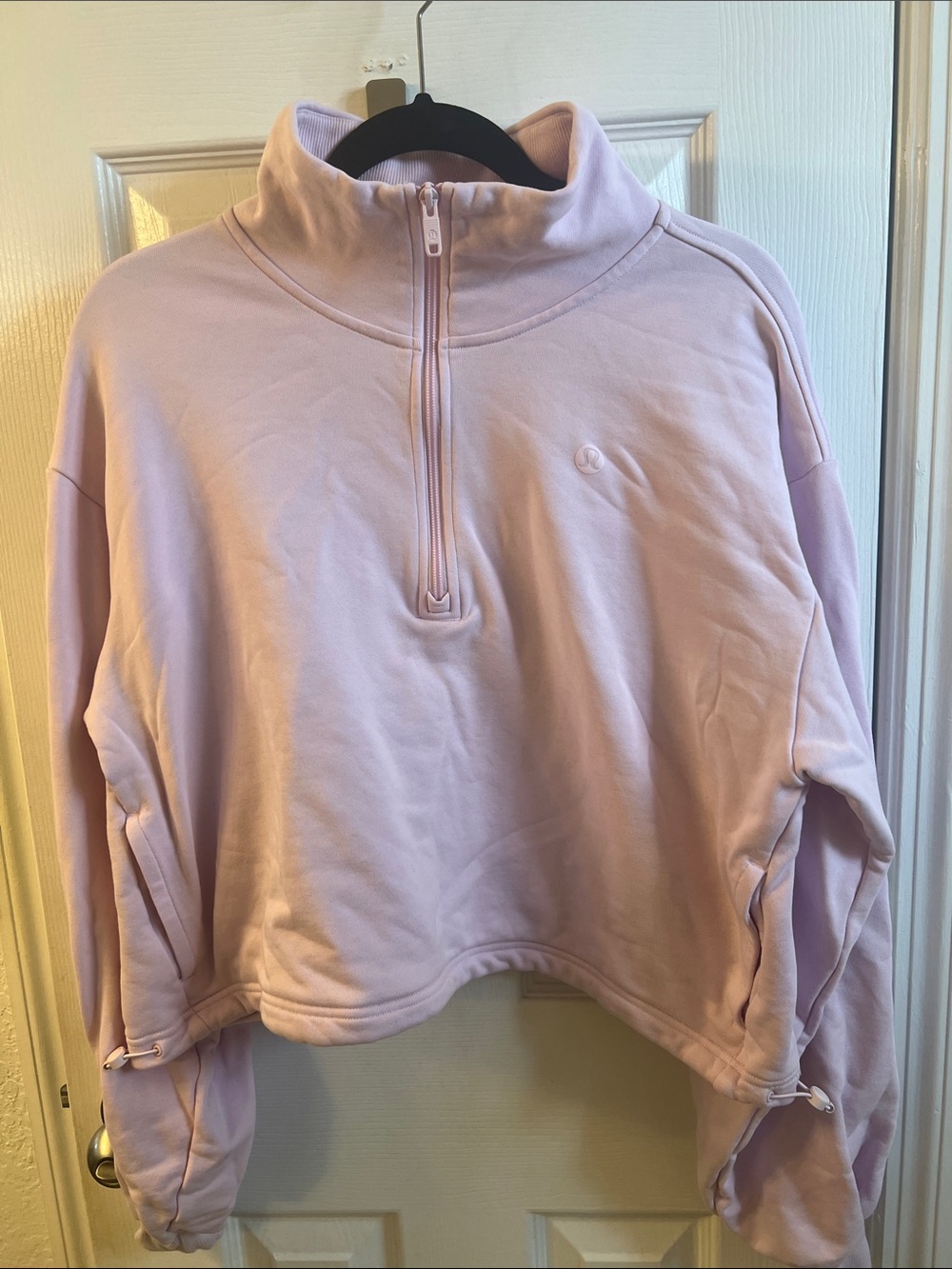 lululemon athletica Pink Cropped Quarter-Zip Fleece Pullover with Side Pockets